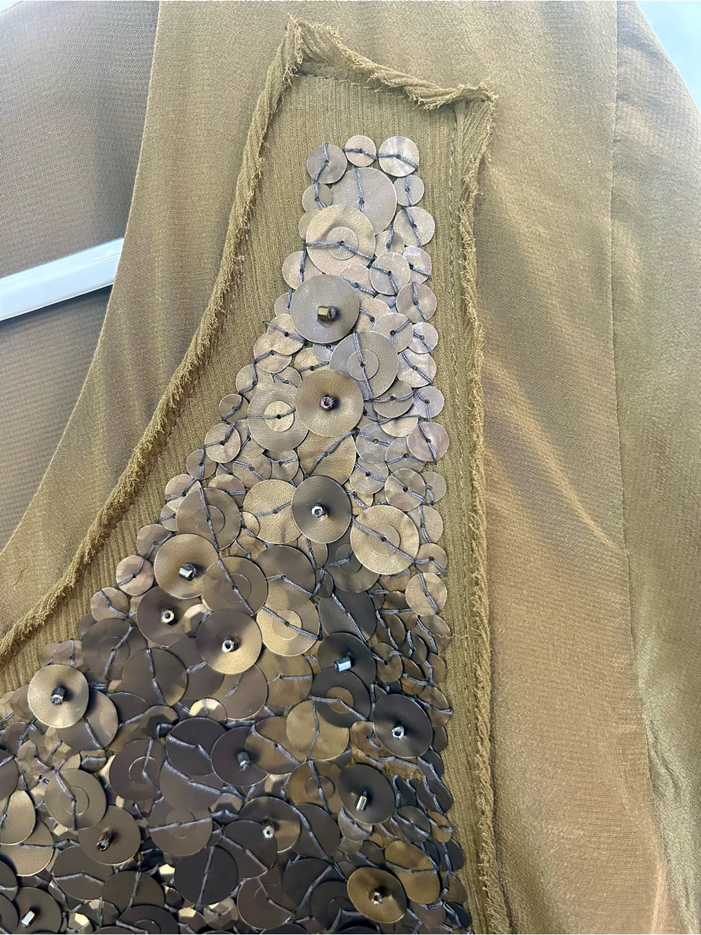 J. Crew Sequin Panel Raw Edge Silk Trim Short Sleeve Shirt Large - Picture 5 of 9